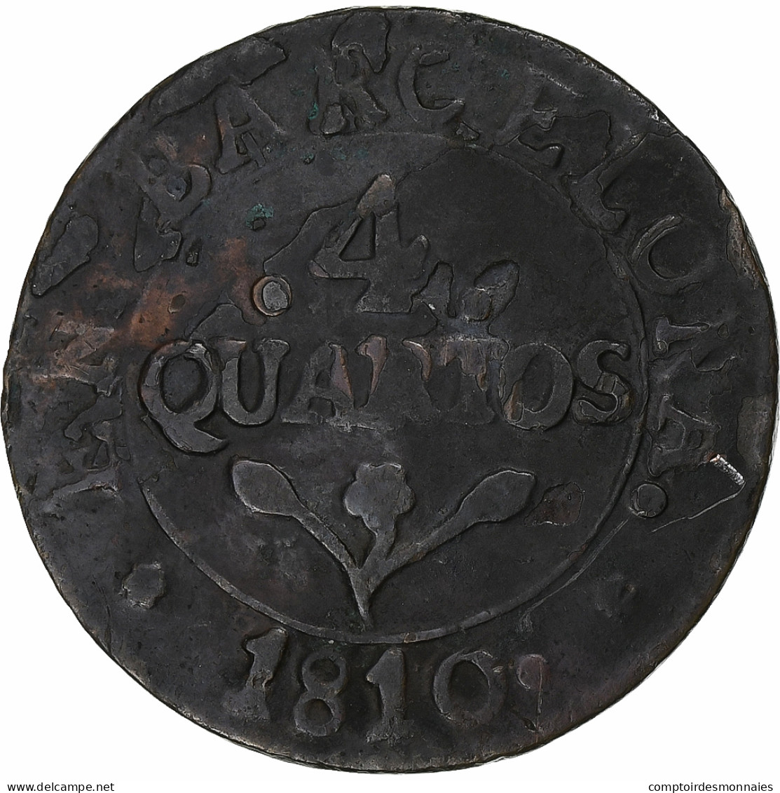 Principauté De Catalogne, Joseph (Jose) Napolean, 4 Quartos, 1810, Cuivre Coulé - Monnaies Provinciales
