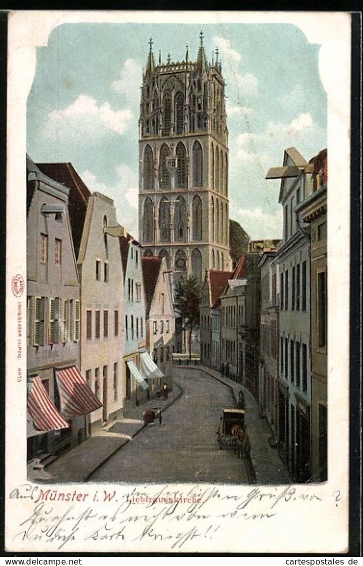 Lithographie Münster I. W., Liebfrauenkirche  - Münster