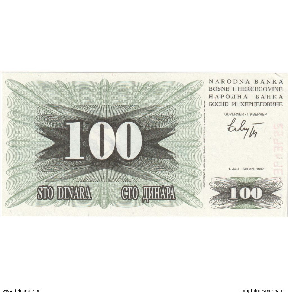 Bosnie-Herzégovine, 100 Dinara, 1992, 1992-07-01, KM:13a, NEUF - Bosnië En Herzegovina