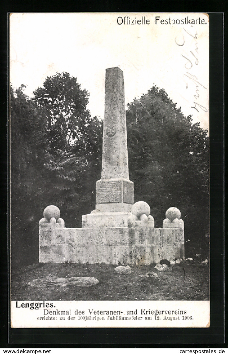 AK Lenggries, Denkmal Des Veteranen- Und Kriegervereins, Festpostkarte  - Lenggries