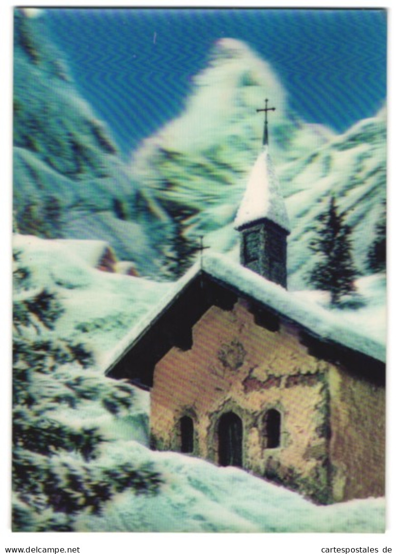 AK 3D-Karte, A Church In Alps  - Photographs