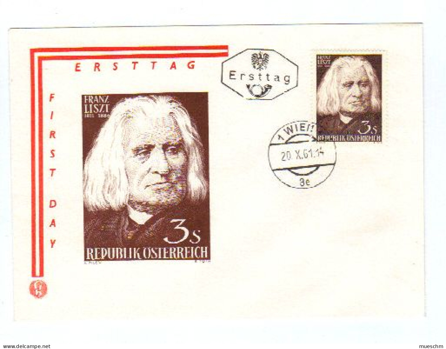 Österreich, 1961, Ersttag "150. Geburtstag V.F.Liszt" A. Kuvert Mit Ortsstempel  Wien, MiNr.1099 (10781X) - FDC