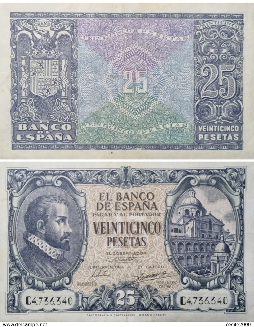SCARCE SPAIN BANKNOTE 25 PESETAS 1940 AXF BILLETE ESPAÑA HERRERA *COMPRAS MULTIPLES CONSULTAR* - 25 Pesetas