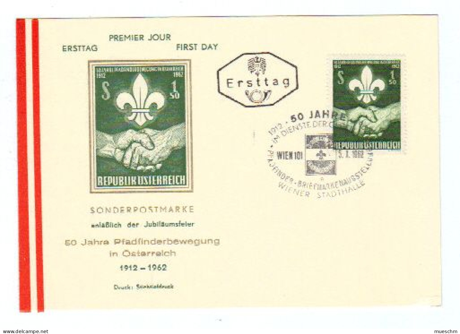 Österreich, 1962, Ersttag "50 Jahre Pfadfinderbewegg. In Österreich" A. Postkarte Mit SStpl., MiNr.1122 (10808X) - FDC