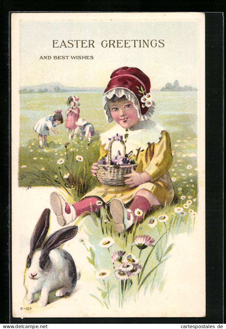 AK Mädchen Mit Osterhasen Im Grünen  - Ostern