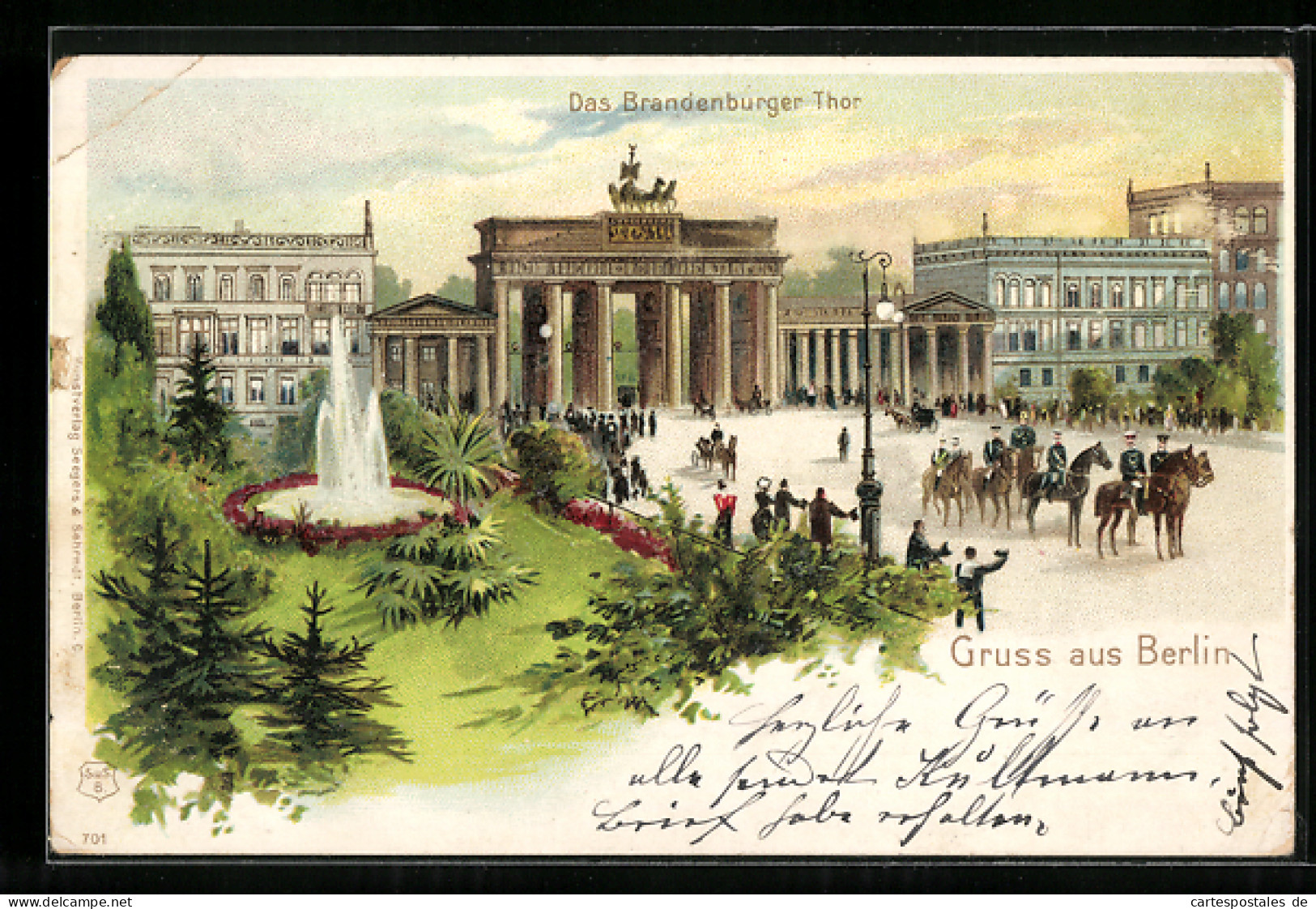 Lithographie Berlin, Brandenburger Tor Mit Leuten Und Fontaine  - Other & Unclassified