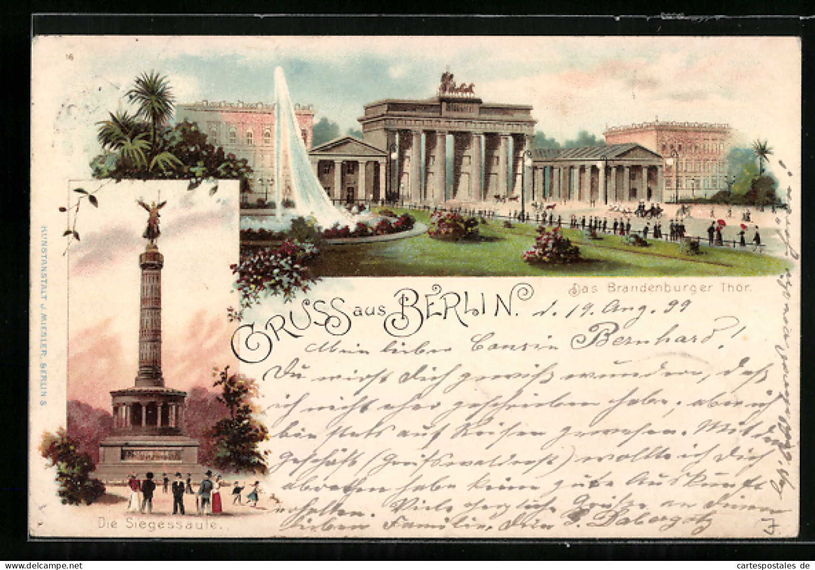 Lithographie Berlin, Pariser Platz, Brandenburger Tor Mit Anlagen, Siegessäule  - Brandenburger Tor