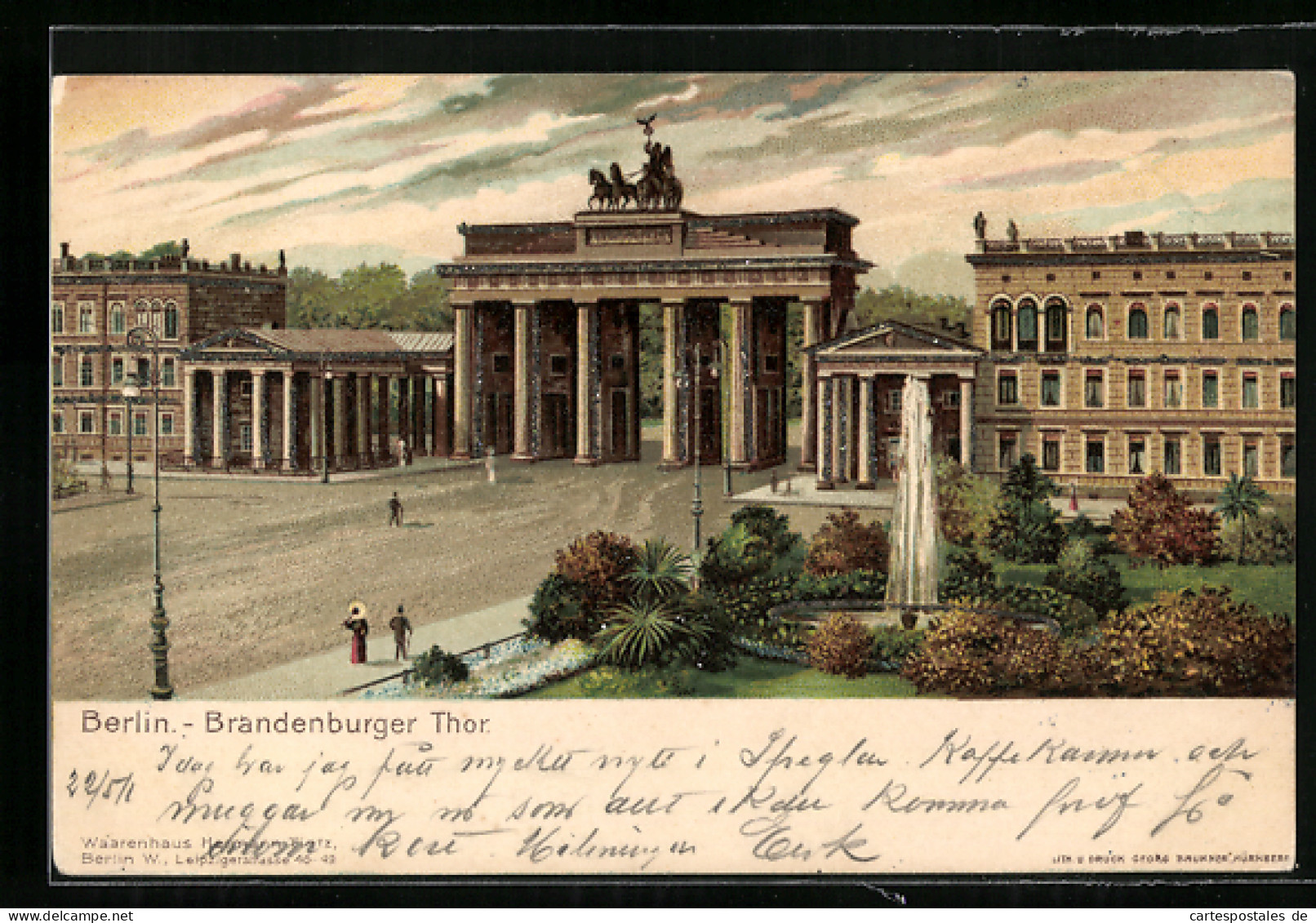 Lithographie Berlin, Brandenburger Tor Aus Den Anlagen Gesehen  - Altri & Non Classificati