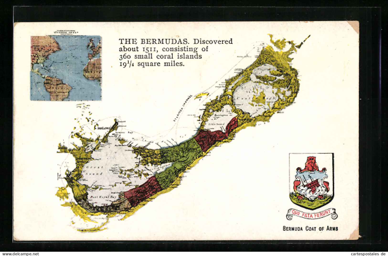 Künstler-AK Hamilton /Bermuda, Landkarte Mit Port Royal Bay, Harrington Und Great Sound  - Bermuda