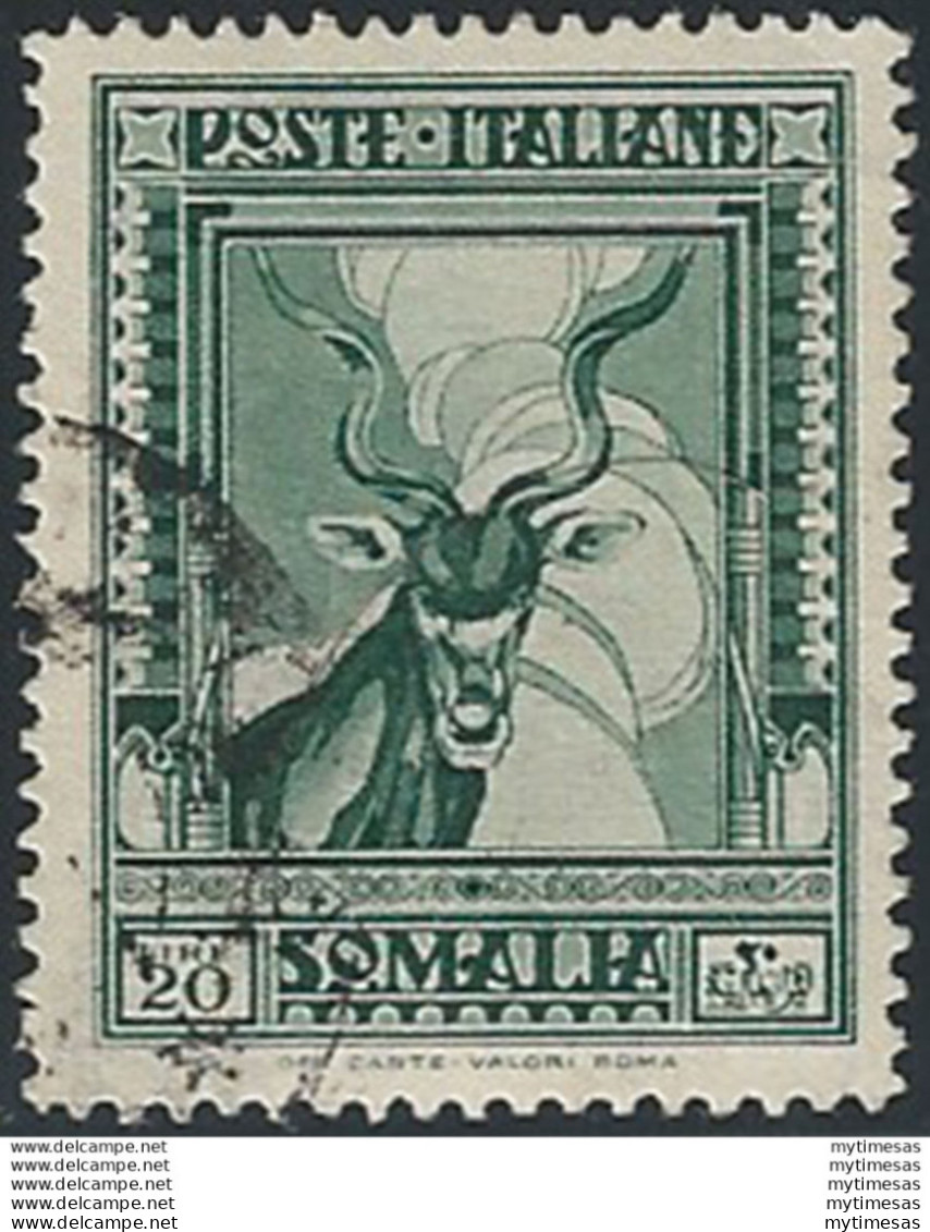 1937 Somalia L. 20 D. 14 Verde Cancelled Sass. N. 229 - Autres & Non Classés