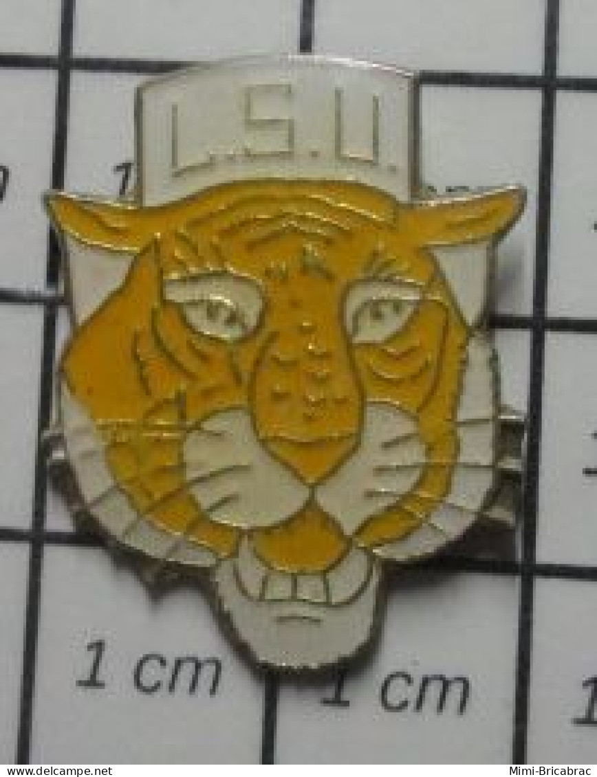 1116B Pin's Pins / Beau Et Rare / ANIMAUX / LSU TETE DE TIGRE JAUNE ET BLANC - Animaux