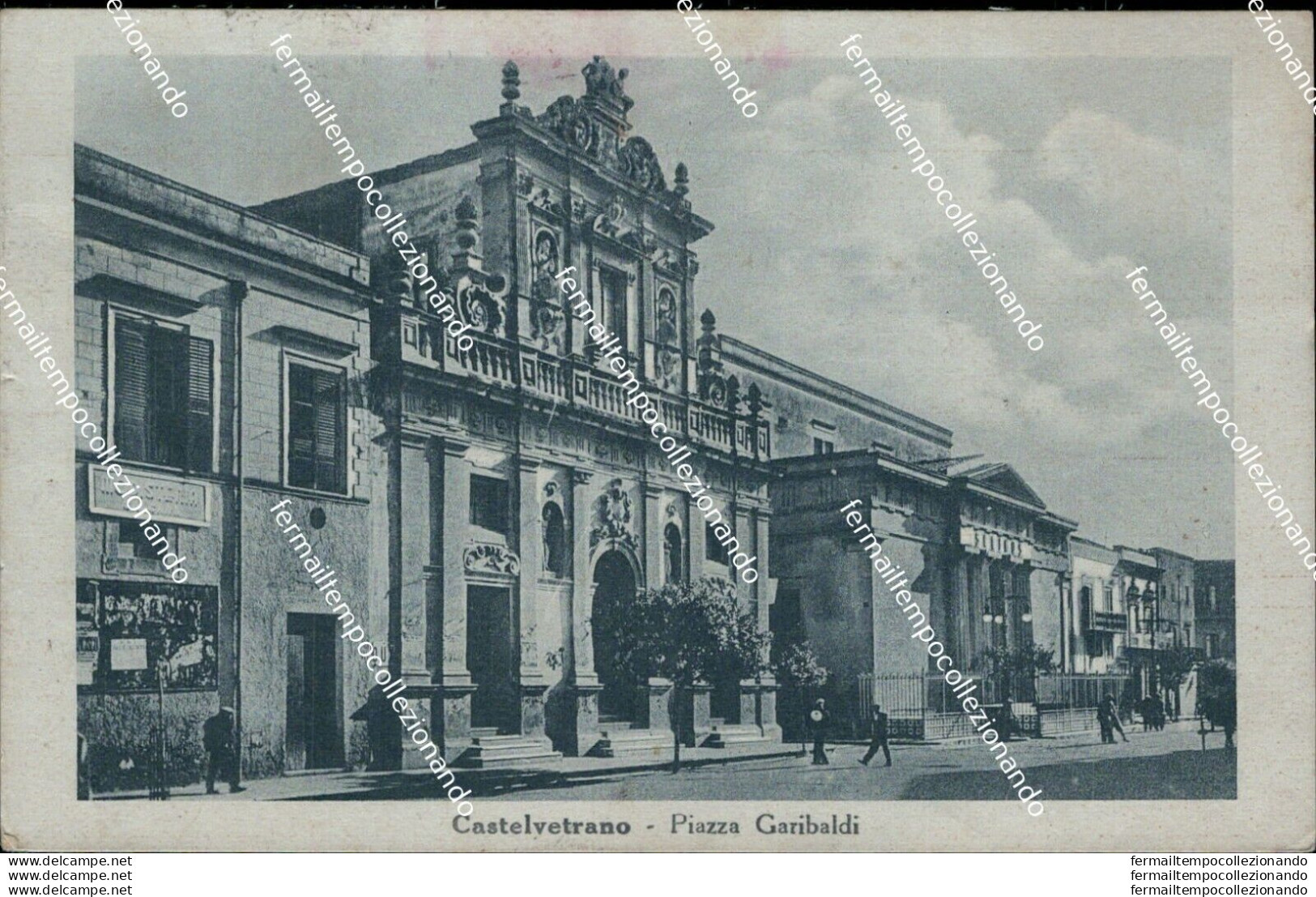 Ba217 Cartolina Castelvetrano Piazza Garibaldi Trapani Sicilia 1943 - Trapani