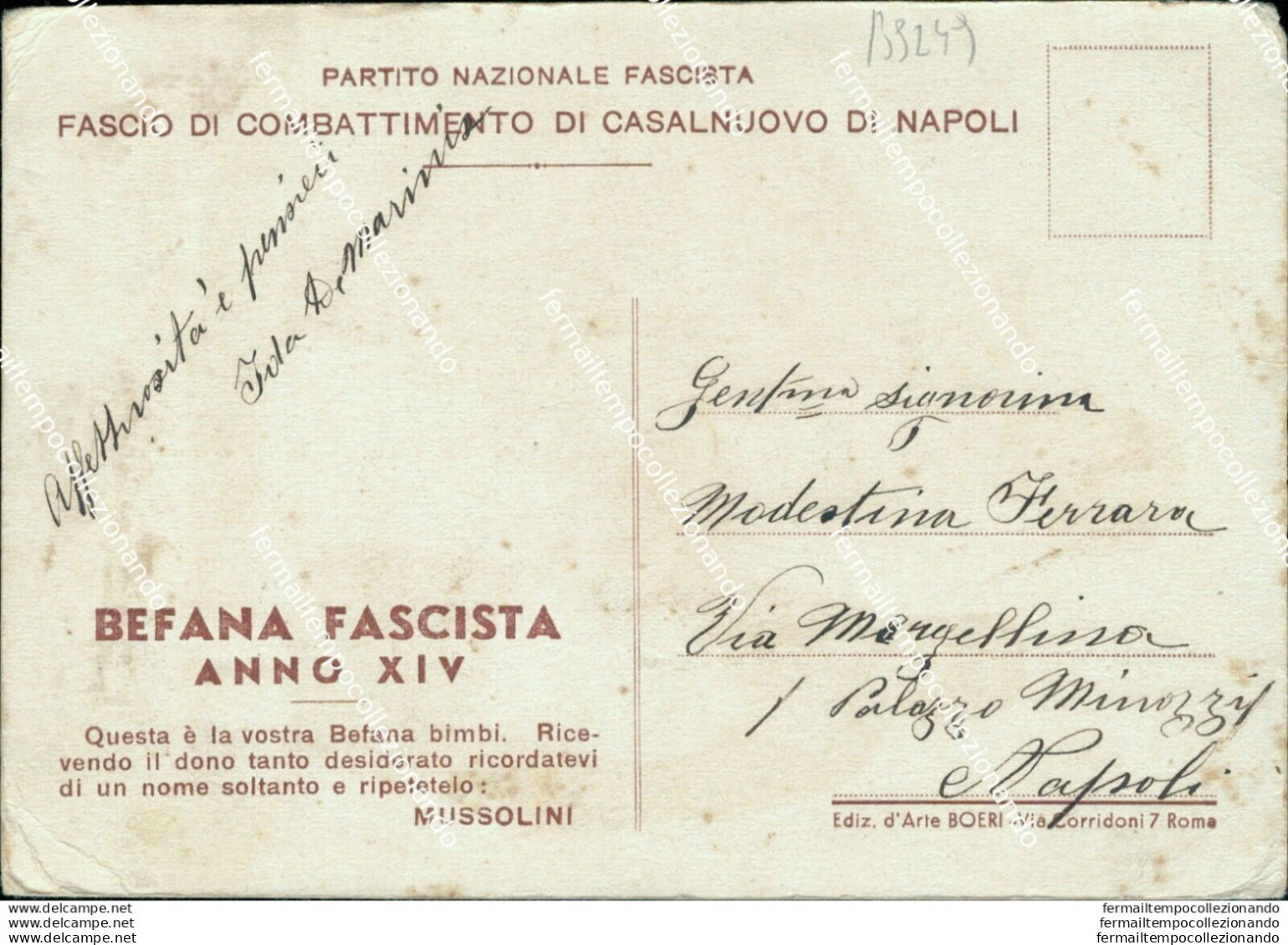 Bs249 Cartolina Partito Nazionale Fascista  Casalnuovo Di Napoli Befana Fascista - Napoli (Naples)