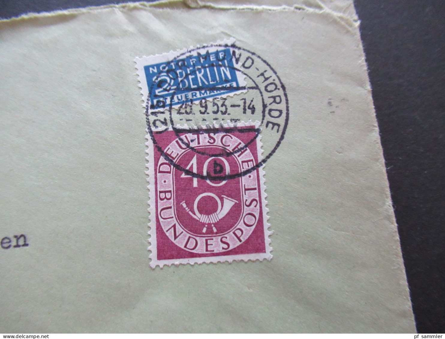 BRD 1953 Posthorn Nr.133 EF Tagesstempel Dortmund Hörde Abs.Stp. Deutscher Siedlerbund Landesgruppe Westf. Lippe Dortmun - Lettres & Documents