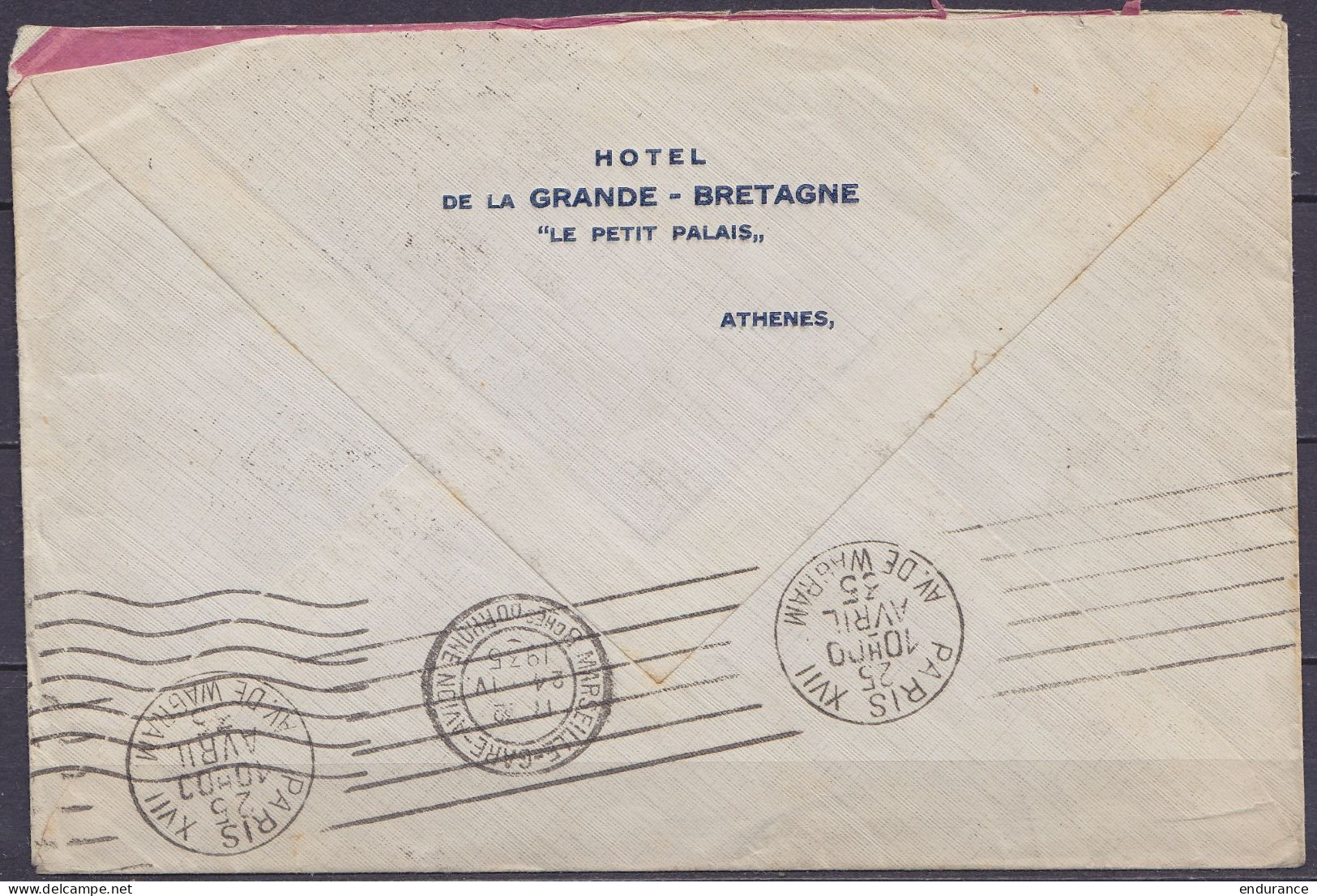 Grèce - Env. Par Avion Affr. 15D Càd ΑΘΗΝΑ /23.IV 1935 (Athènes) Pour PARIS (au Dos: Càd Transit "MARSEILLE-GARE-AVION"  - Cartas & Documentos