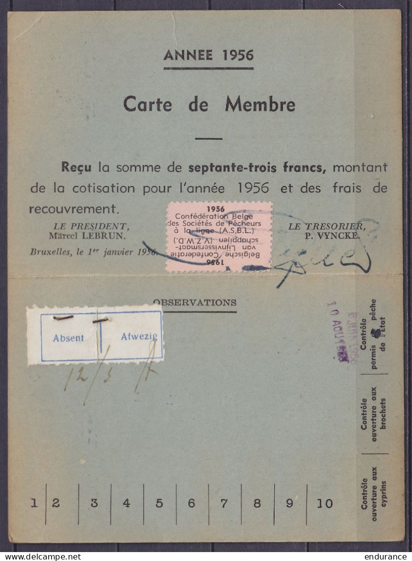 Société Centrale Pour La Protection De La Pêche Fluviale - Carte De Membre Pêcheur Affr. N°847 Flam. BRUXELLES /6.III.19 - 1936-51 Poortman