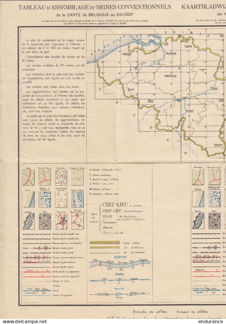 Tableau D'assemblage Et Signes Conventionels De La Carte De Belgique Au 100.000e - Institut Cartographique Militaire Bru - Topographische Karten
