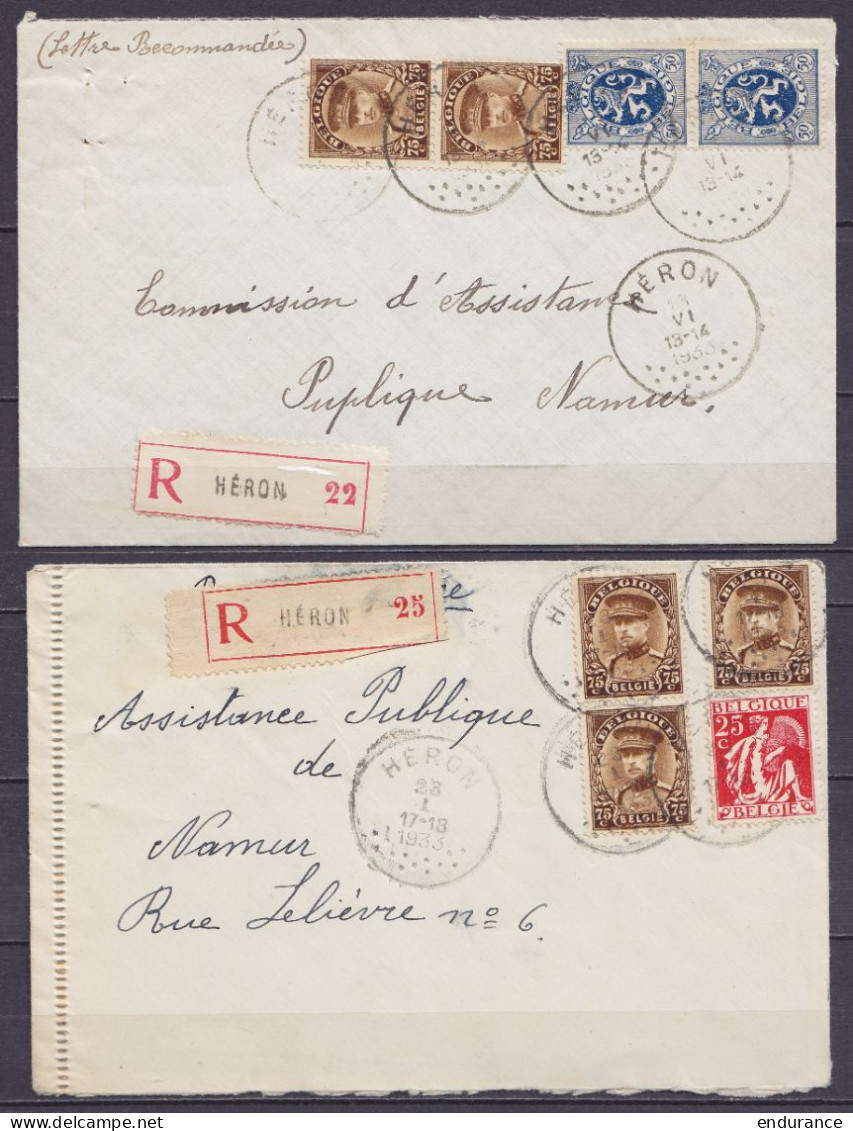 Lot 2 Env. Recommandée Affr. Composés N°341+ … Càd HERON 1933 Pour NAMUR - Voir Scans - Storia Postale