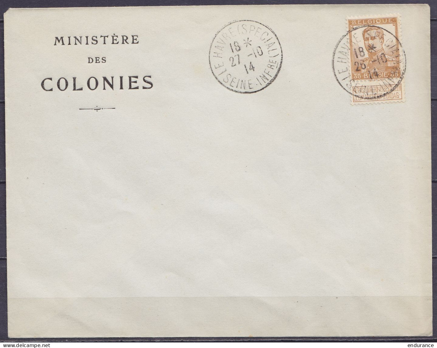 Env. "Ministère Des Colonies" Affr. N°113 Càd LE HAVRE (SPECIAL) /27-10-1914 - 1914-1915 Rode Kruis
