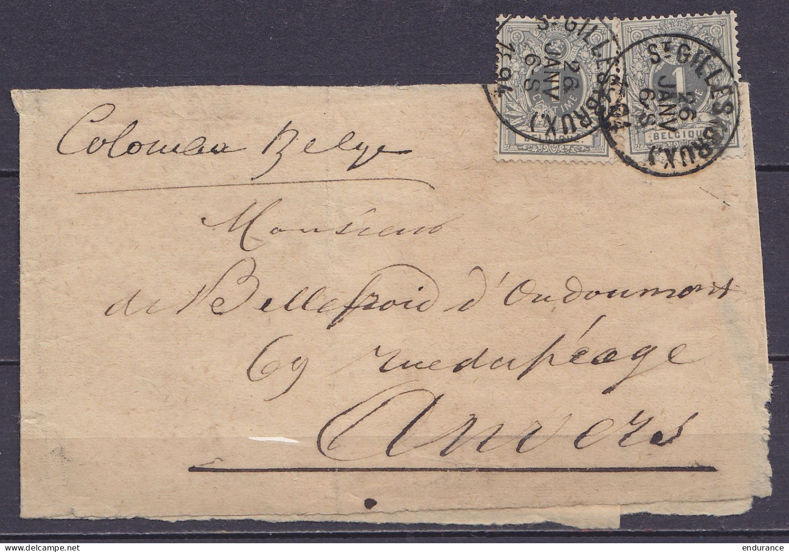 Bande D'imprimé Affr. 2x N°43 Càd ST-GILLES (BRUX.) /26 JANV 1894 Pour ANVERS - 1869-1888 Leone Coricato
