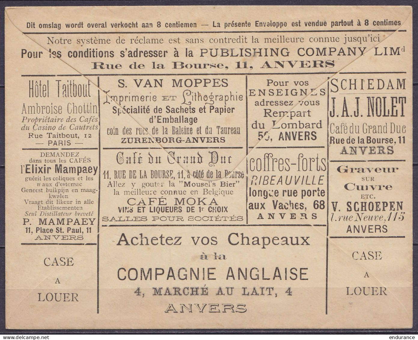 Rare Entier Postal ** Env. 10c Vert Léopold II 1893 - Env. Officielle Avec Annonces à L'initiative Privée "Publishing Co - Covers