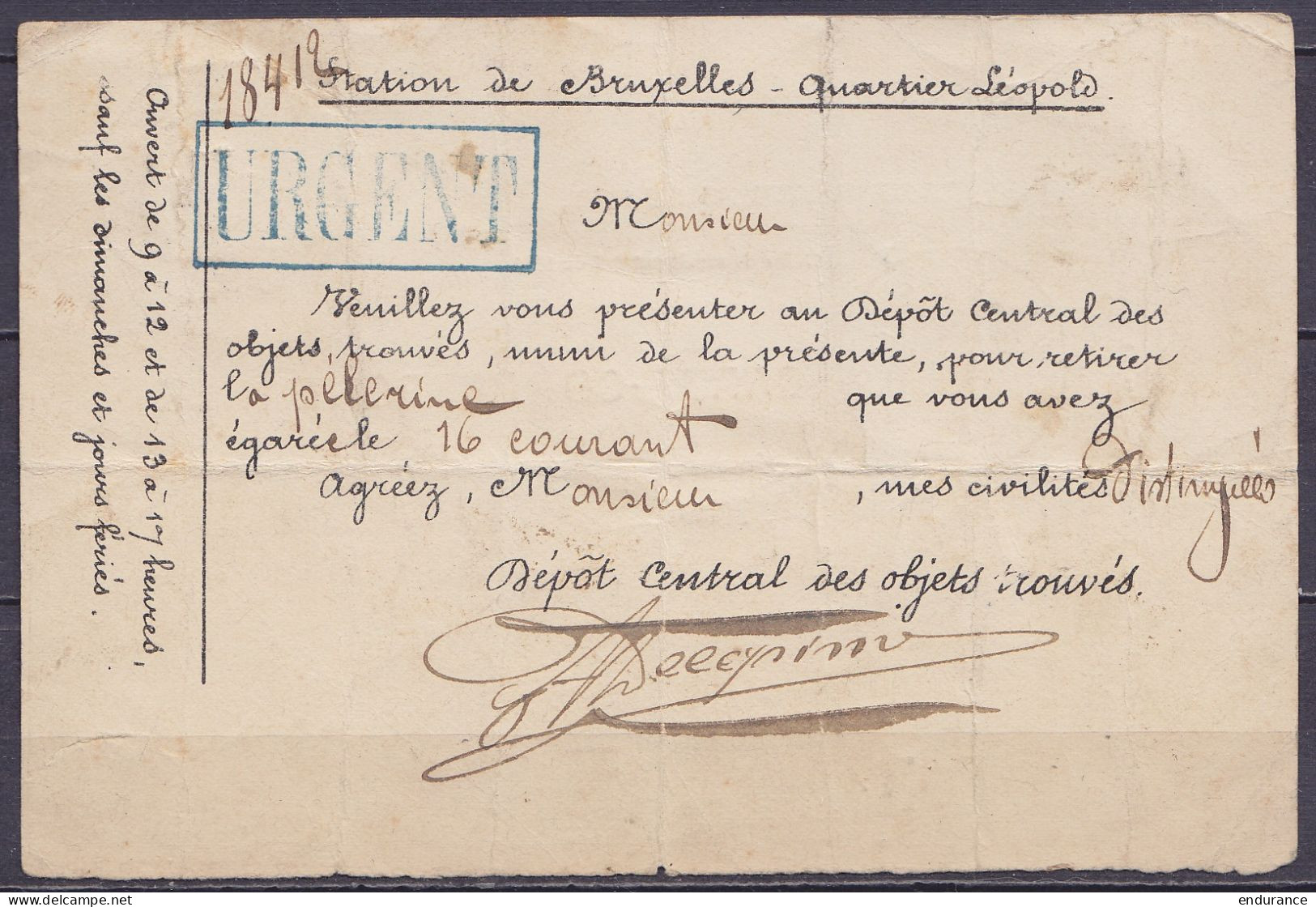 Rare Carte-correpondance De Service En Exprès Affr N°60 (franchise Partielle) Càd Octogon. "BRUXELLES (QUARTIER LEOPOLD) - 1893-1900 Thin Beard