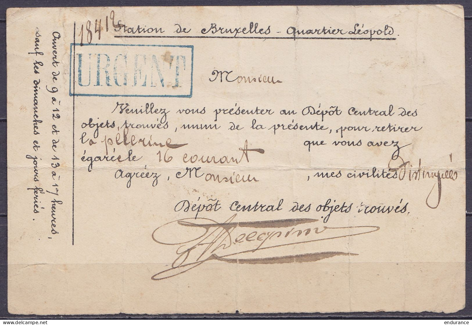 Rare Carte-correpondance De Service En Exprès Affr N°60 (franchise Partielle) Càd Octogon. "BRUXELLES (QUARTIER LEOPOLD) - 1893-1900 Barba Corta