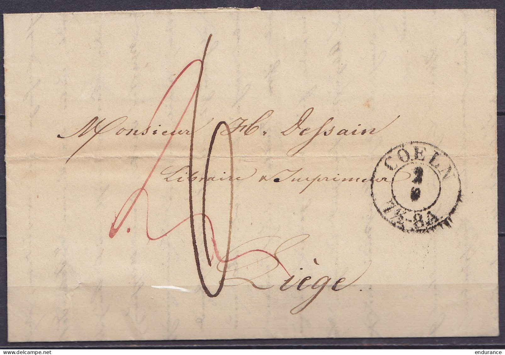 L. Datée 2 Septembre 1842 De COLOGNE Càd COELN /2/9 Pour Libraire Imprimeur à LIEGE - Port "6" (au Dos: Càd "ALLEMAGNE P - 1830-1849 (Belgica Independiente)