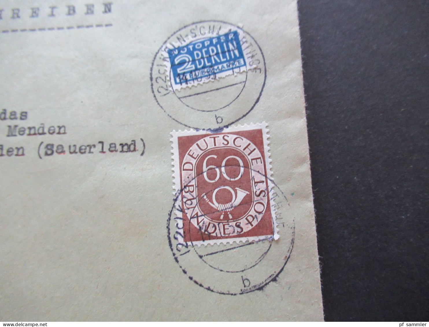 BRD 1953 Posthorn Nr.135 EF Tagesstempel Und Einschreiben Köln Schlachthof Fernbrief Nach Menden Sauerland - Covers & Documents