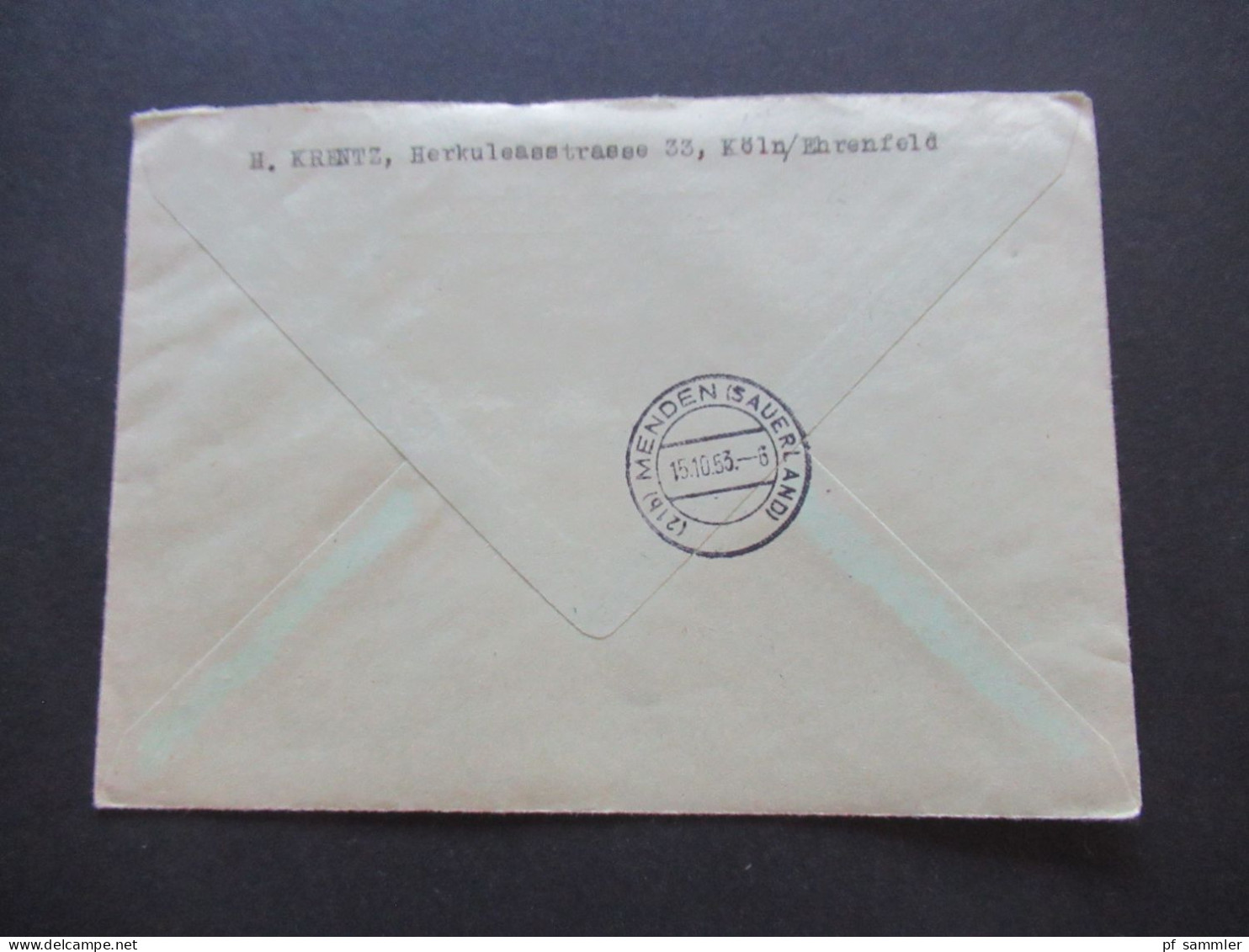 BRD 1953 Posthorn Nr.135 EF Tagesstempel Und Einschreiben Köln Schlachthof Fernbrief Nach Menden Sauerland - Covers & Documents