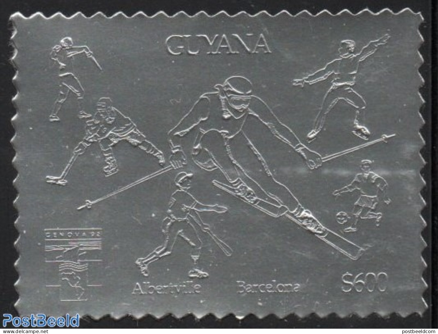 Guyana 1992 Genova 92, Sports 1v, Silver, Mint NH, Sport - Baseball - Fencing - Football - Ice Hockey - Skating - Skii.. - Honkbal