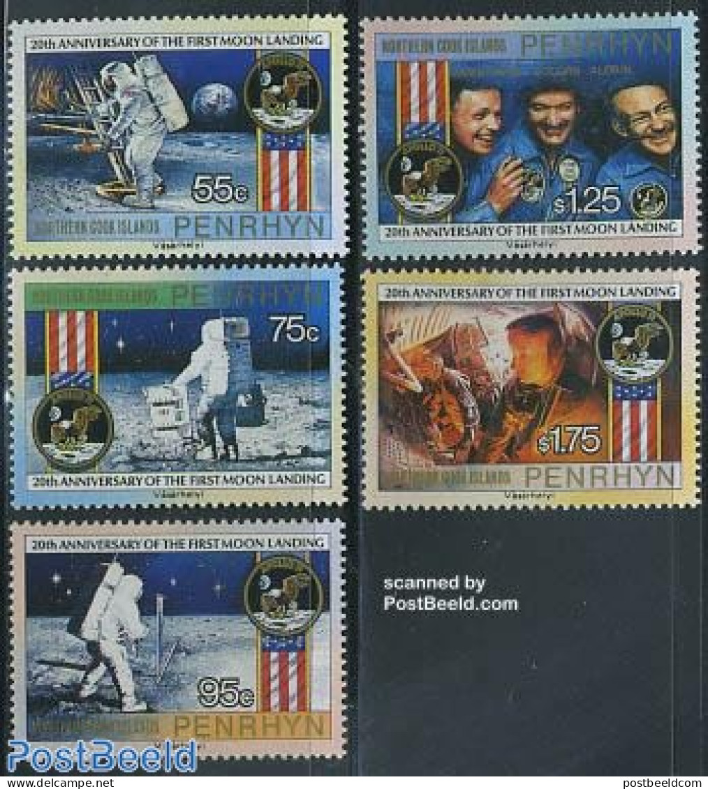 Penrhyn 1989 Moonlanding 5v, Mint NH, Transport - Space Exploration - Penrhyn