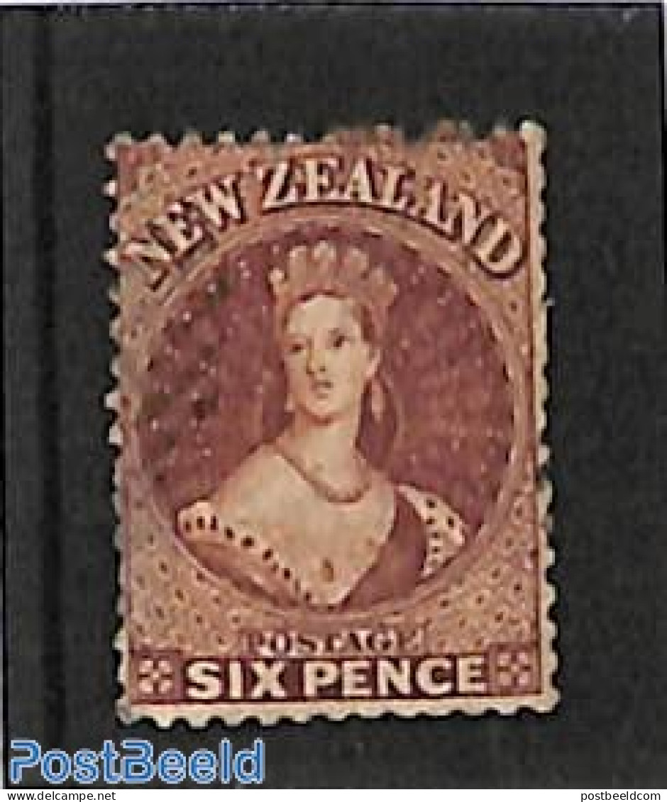 New Zealand 1864 6P Brown, WM Star, Used, Used Or CTO - Gebruikt