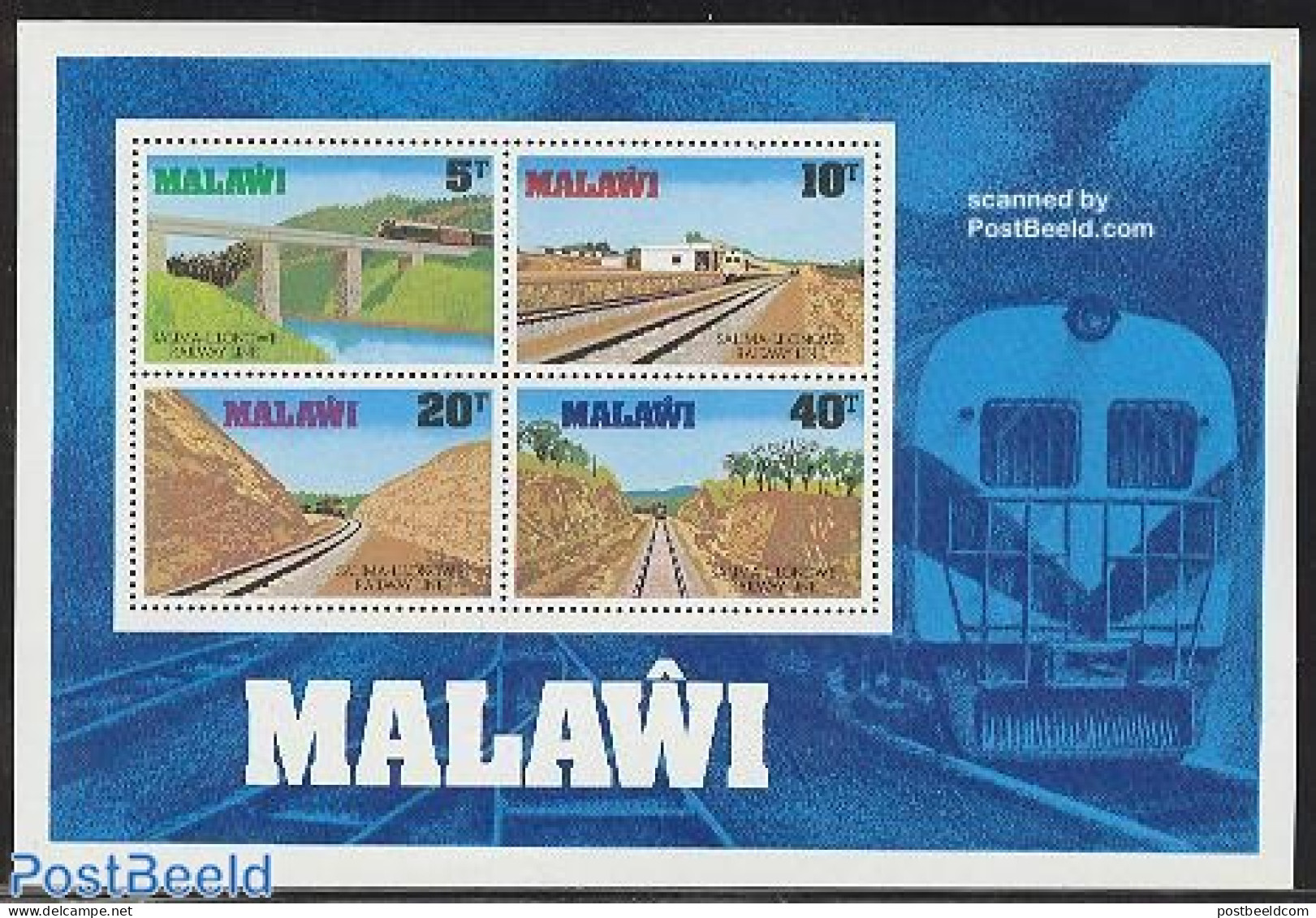 Malawi 1979 Salima-Lilongwe Railway S/s, Mint NH, Transport - Railways - Art - Bridges And Tunnels - Trains