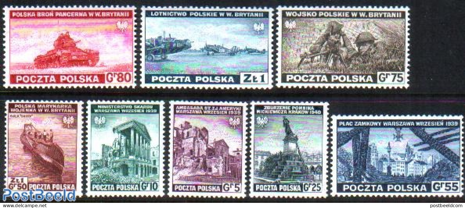 Poland 1941 London Issue 8v, Mint NH, Transport - Aircraft & Aviation - Ships And Boats - Neufs