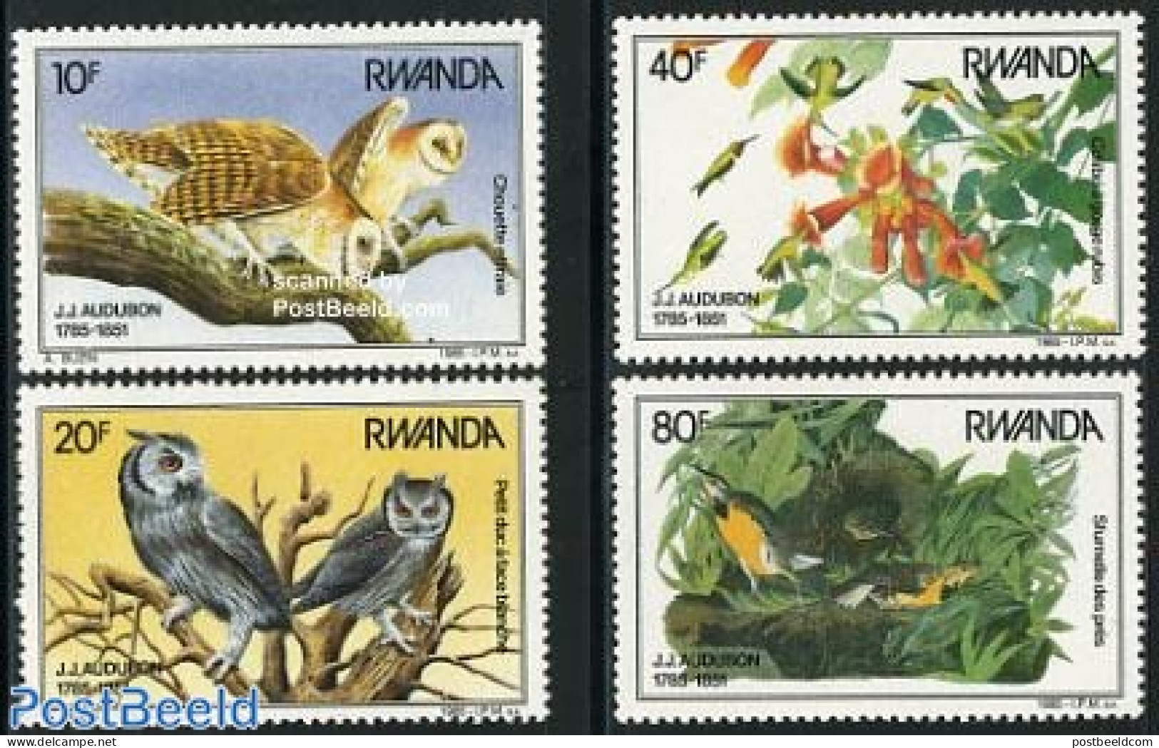 Rwanda 1985 J.J. Audubon 4v, Mint NH, Nature - Birds - Flowers & Plants - Owls - Otros & Sin Clasificación