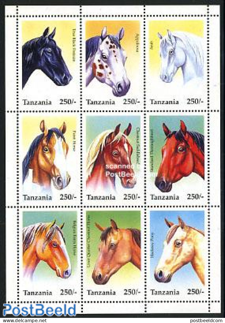 Tanzania 1996 Horses 9v M/s, Mint NH, Nature - Horses - Tanzania (1964-...)