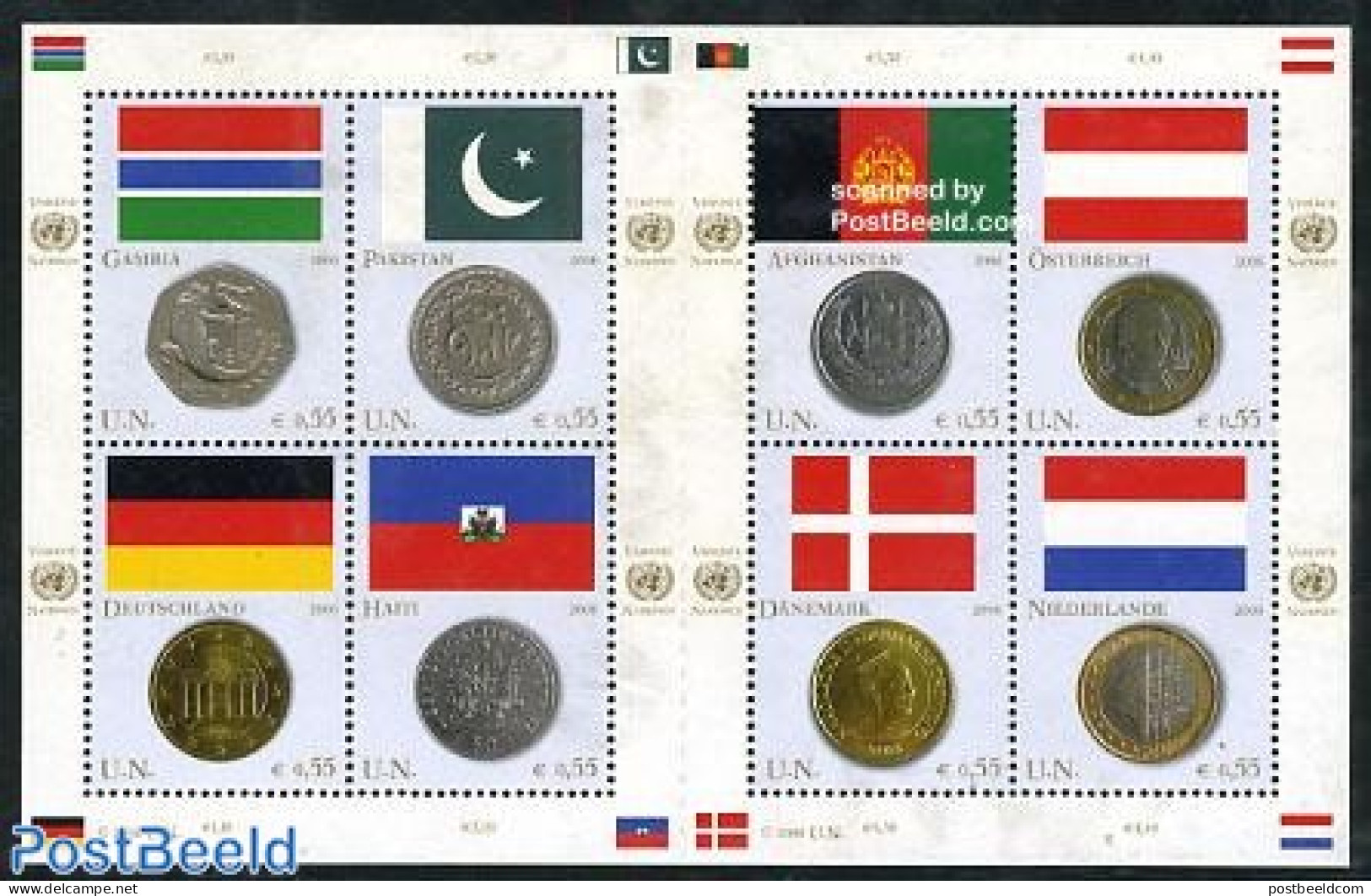 United Nations, Vienna 2006 Flags & Coins 8v M/s, Gambia, Mint NH, History - Nature - Performance Art - Various - Flag.. - Music