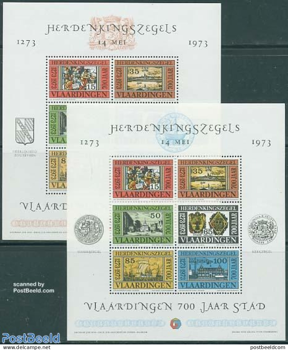 Netherlands, Memorial Stamps 1973 700 Years Vlaardingen 2 S/s, Mint NH, History - Transport - Coat Of Arms - History -.. - Bateaux