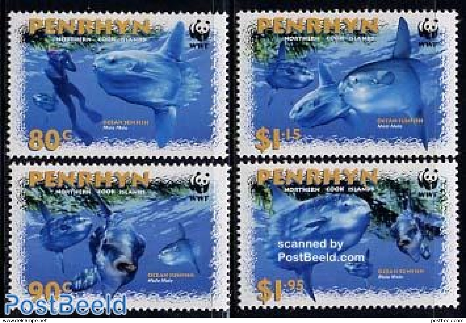 Penrhyn 2003 WWF, Fish 4v, Mint NH, Nature - Sport - Fish - World Wildlife Fund (WWF) - Diving - Vissen
