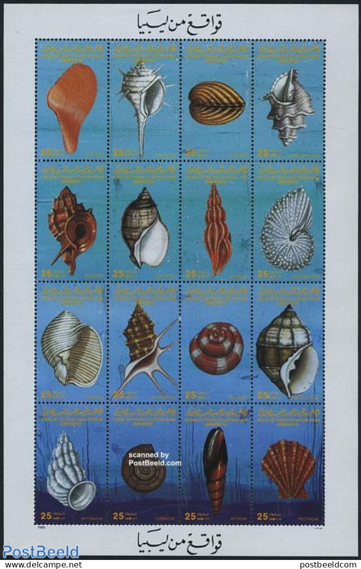 Libya Kingdom 1985 Shells 16v M/s, Mint NH, Nature - Shells & Crustaceans - Maritiem Leven