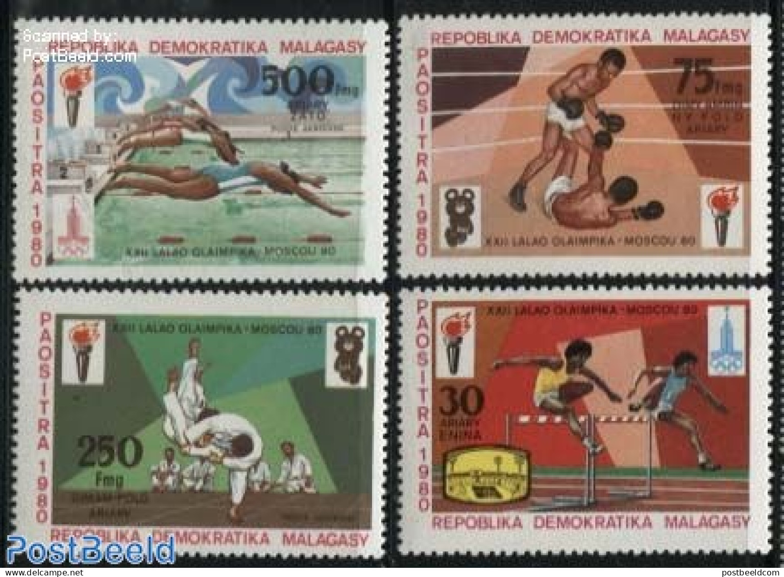 Madagascar 1980 Olympic Games Moscow 4v, Mint NH, Sport - Boxing - Judo - Olympic Games - Swimming - Boxing