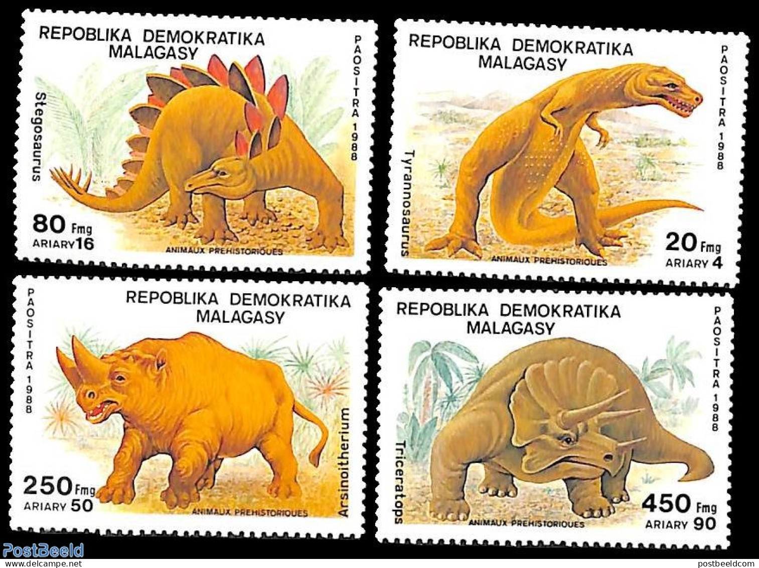 Madagascar 1989 Prehistoric Animals 4v, Mint NH, Nature - Prehistoric Animals - Prehistorisch