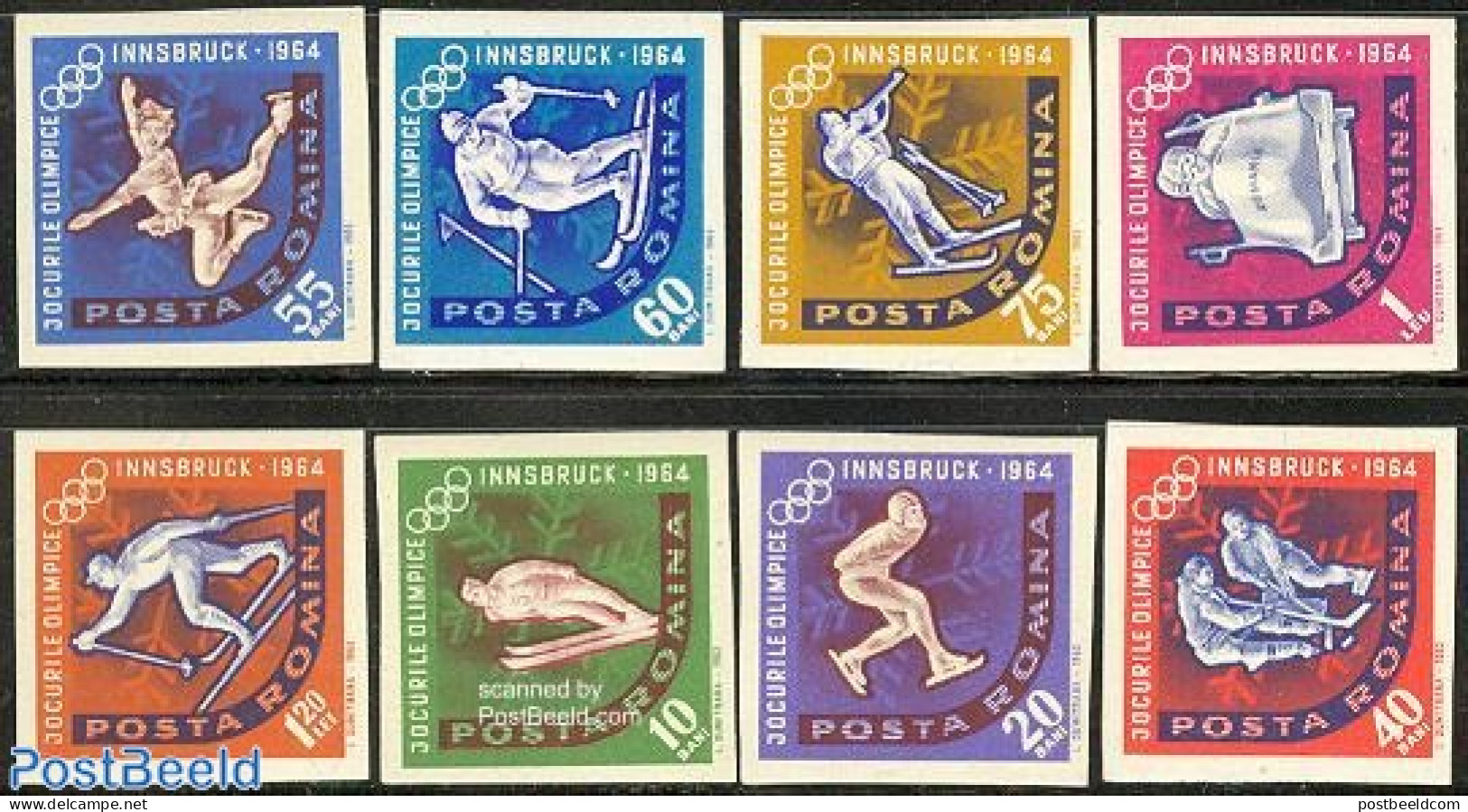 Romania 1963 Olympic Winter Games 8v Imperforated, Mint NH, Sport - (Bob) Sleigh Sports - Ice Hockey - Olympic Winter .. - Ongebruikt