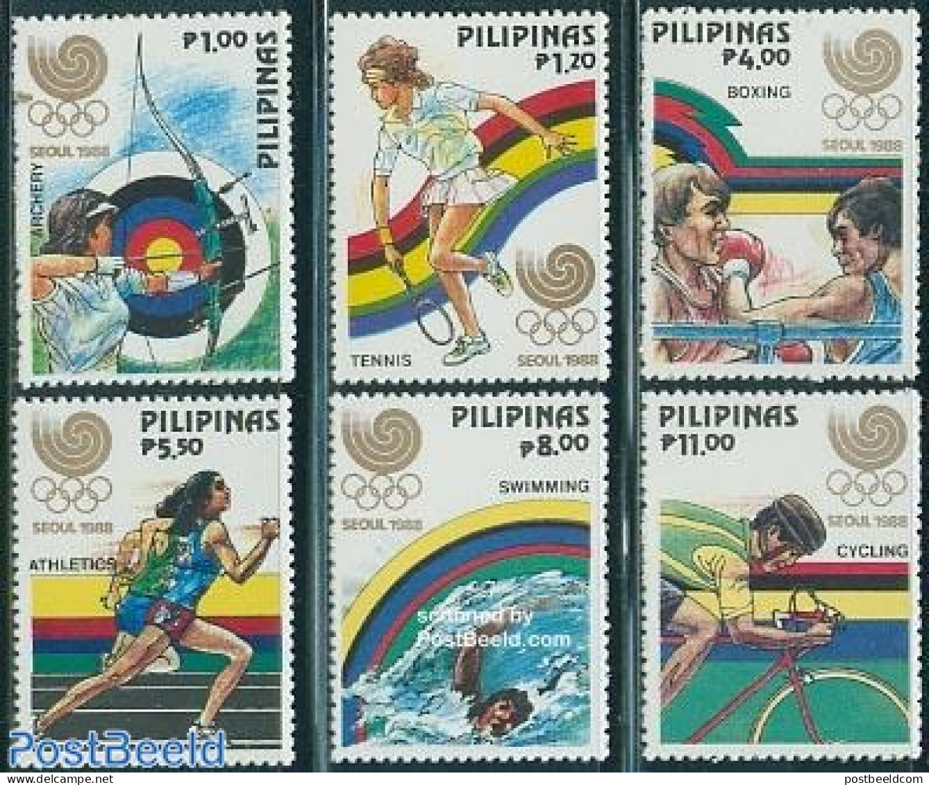 Philippines 1988 Olympic Games Seoul 6v, Mint NH, Sport - Cycling - Olympic Games - Swimming - Tennis - Radsport