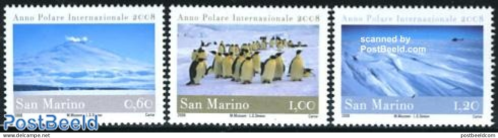 San Marino 2008 Polar Year 3v, Mint NH, Nature - Science - Transport - Birds - Penguins - The Arctic & Antarctica - He.. - Unused Stamps
