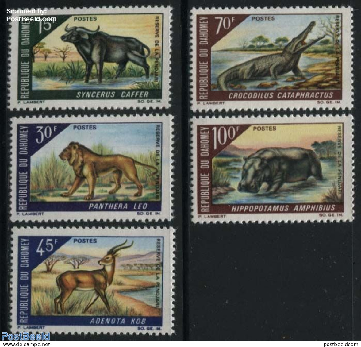Dahomey 1968 Animals 5v, Mint NH, Nature - Animals (others & Mixed) - Cat Family - Crocodiles - Hippopotamus - Reptiles - Andere & Zonder Classificatie
