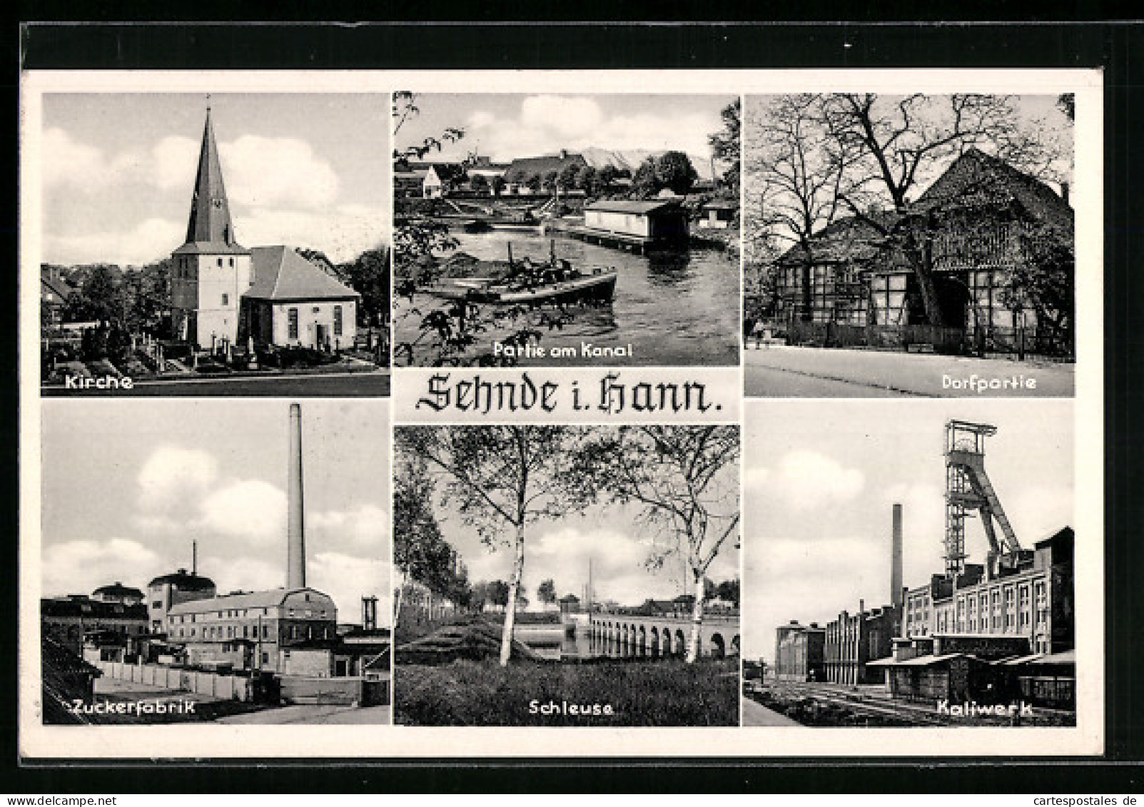 AK Sehnde I. Hann., Partie Am Kanal, Kirche, Schleuse, Zuckerfabrik, Salzbergwerk  - Mines