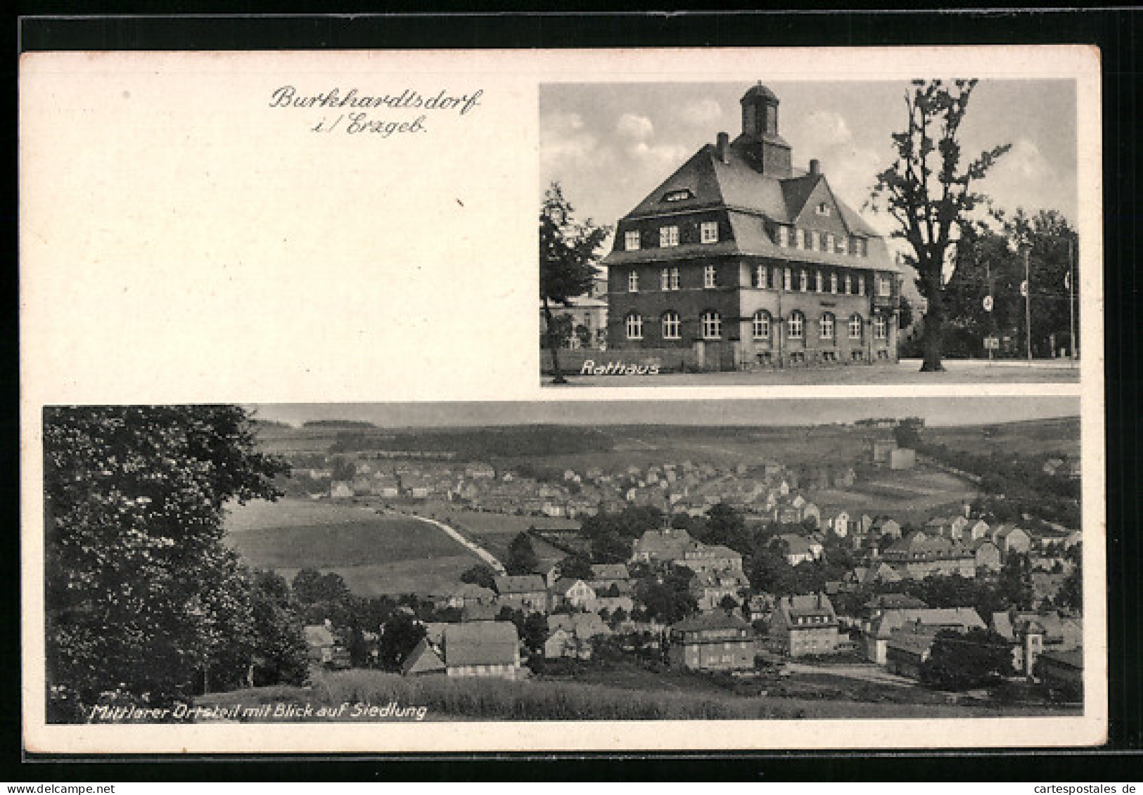 AK Burkhardtsdorf /Erzgeb., Mittlerer Ortsteil Mit Siedlung, Rathaus  - Burkhardtsdorf