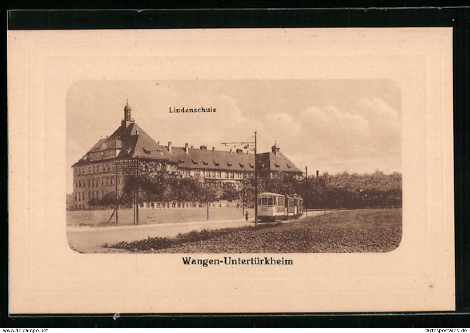 AK Wangen- Untertürkheim, Lindenschule Mit Strassenbahn  - Wangen I. Allg.